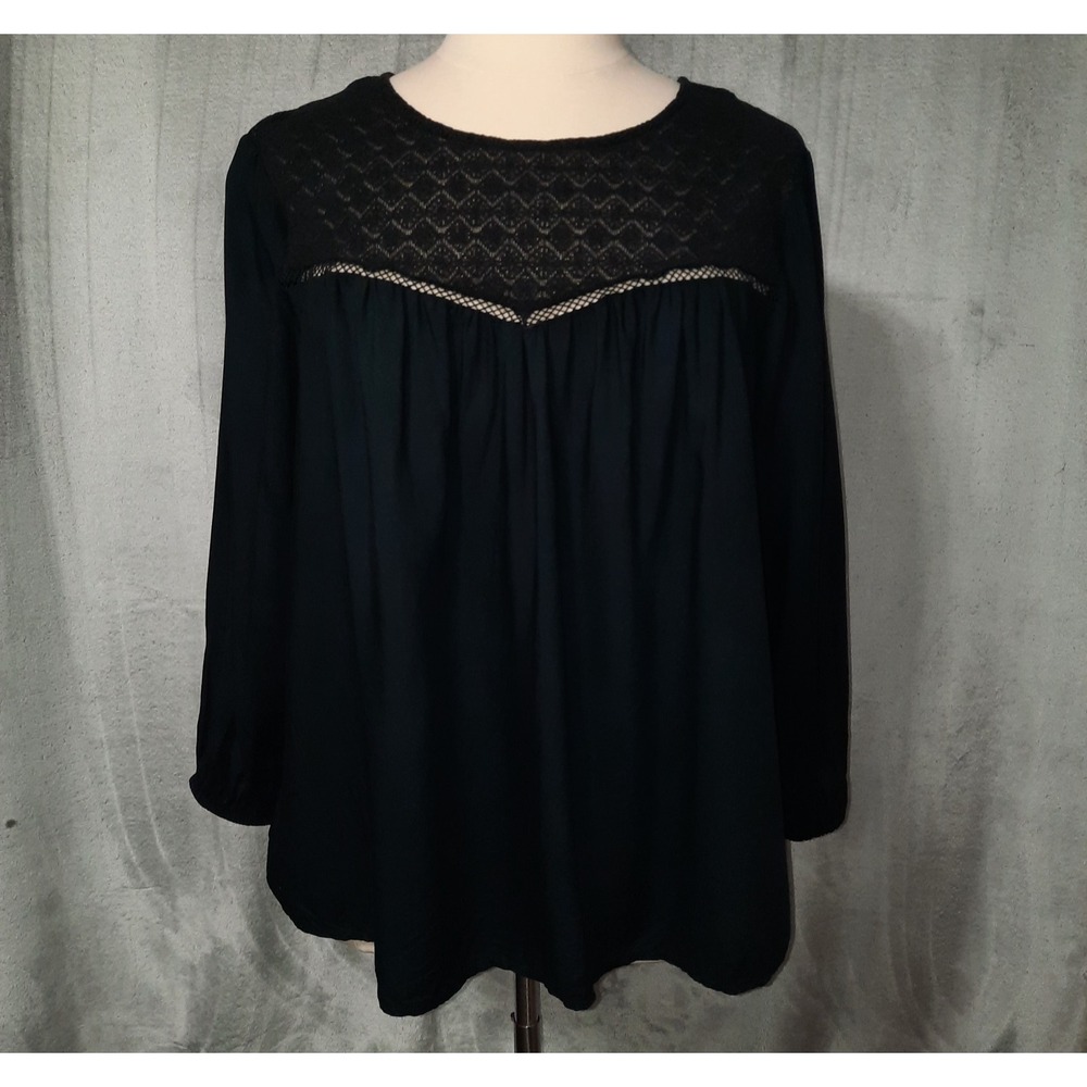 Old Navy Peasant Blouse Mesh Crochet Womens XXL Black Boho Poet Core Whimsigoth